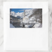 Sneeuwkerk met alpenbergen rechthoekige sticker (Tas)