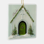  sneeuwkerk met kerstmis keramisch ornament (Rechts)