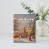 Sneeuwkerstbomen in de dorpscène Quaint Briefkaart (Staand voorkant)