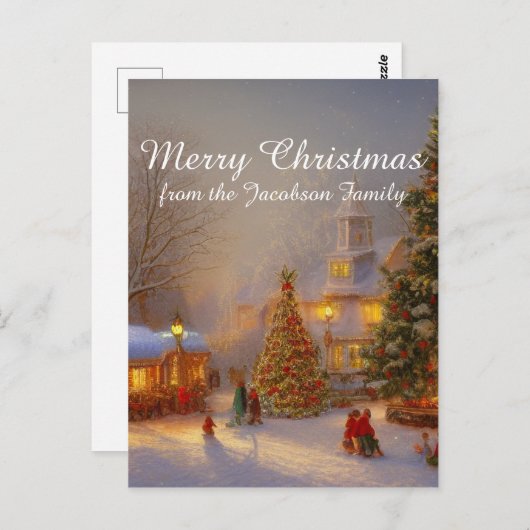 Sneeuwkerstbomen in de dorpscène Quaint Briefkaart (Voorkant / Achterkant)