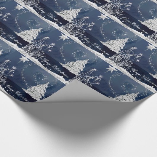 Sneeuwkerstboom Blauw kerstinpakpapier Cadeaupapier (Hoek)