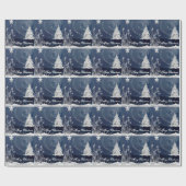 Sneeuwkerstboom Blauw kerstinpakpapier Cadeaupapier (Vlak)