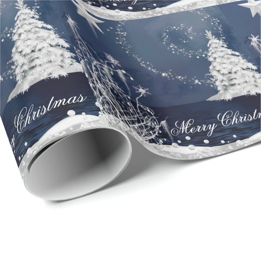 Sneeuwkerstboom Blauw kerstinpakpapier Cadeaupapier (Rol Hoek)