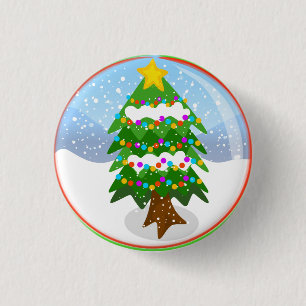 SneeuwkerstboomButton Wereldbol Ronde Button 3,2 Cm