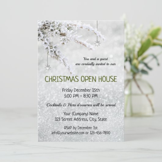 Sneeuwkerstfirma Open House Uitnodigen Kaart (Staand voorkant)