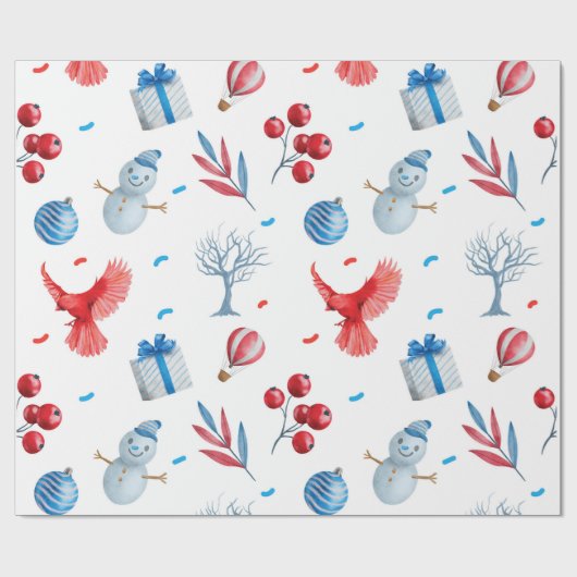 Sneeuwkerstpatroon Mannen Cadeaupapier (Vlak)