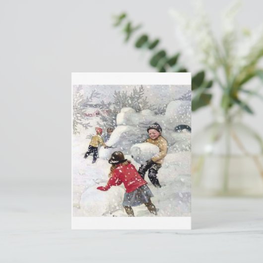 sneeuwkinderen briefkaart (Staand voorkant)