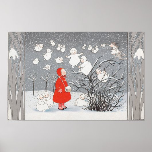  sneeuwkinderen en engelencrèche poster (Voorkant)