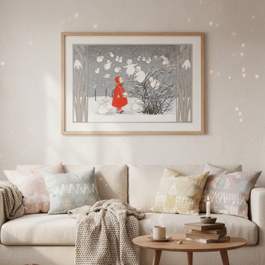 sneeuwkinderen en engelencrèche poster