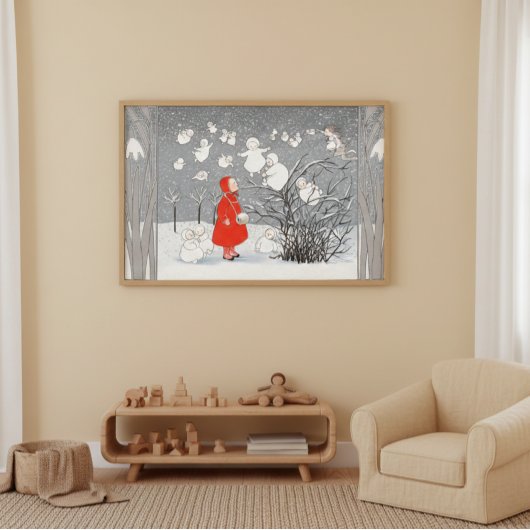  sneeuwkinderen en engelencrèche poster