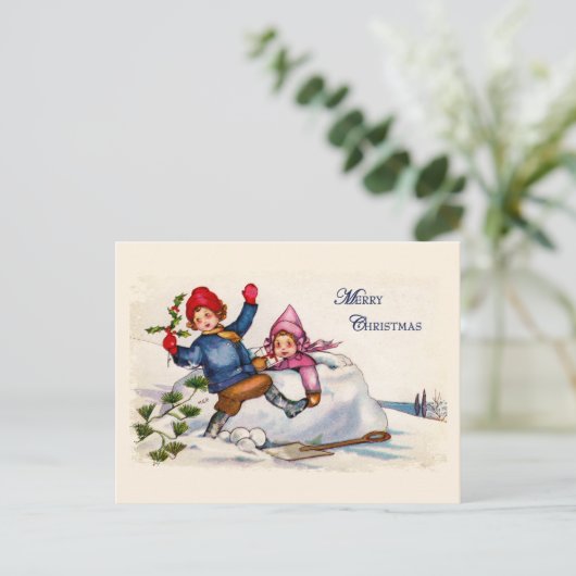 Sneeuwkinderen Kerst  Briefkaart (Staand voorkant)