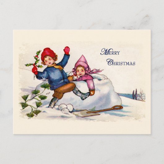 Sneeuwkinderen Kerst  Briefkaart (Voorkant)