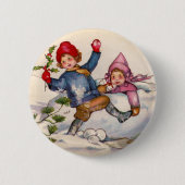 Sneeuwkinderen Kerst Knop Ronde Button 5,7 Cm (Voorkant)
