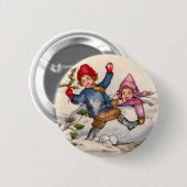 Sneeuwkinderen Kerst Knop Ronde Button 5,7 Cm (Voorkant /achterkant)