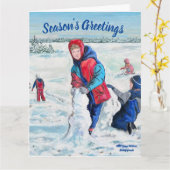 Sneeuwkinderen Vouwbare Wenskaart Kaart (Gele Bloem)