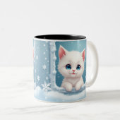 Sneeuwkitten mok, Wintry geïnspireerde mok, Katten Tweekleurige Koffiemok (Voorkant rechts)