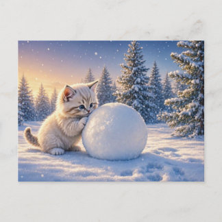 Sneeuwkittenvakanties • Schattige winterkat kerst Briefkaart