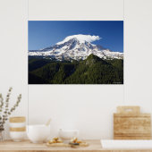 Sneeuwklapte bergen met blauwe hemel en bos poster (Keuken)