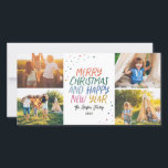 Sneeuwkleurig kerstfeest 4 Foto Collage Feestdagenkaart<br><div class="desc">Maak dit vakantieseizoen een stijlvolle verklaring met deze feestelijke en feestelijke fotokaart waarop twee van uw foto's te zien zijn. De voorzijde biedt een afspeelbaar kleurrijk gestileerd type met uw aangepaste tekst. De achterzijde is voorzien van een passend kleurrijk puntpatroon voor een extra speciale aanraking. Ga naar mijn winkel voor...</div>