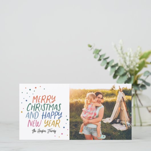 Sneeuwkleurige kerstfoto feestdagenkaart (Staand voorkant)