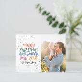 Sneeuwkleurige, moderne prettige kerstfoto feestdagenkaart (Staand voorkant)