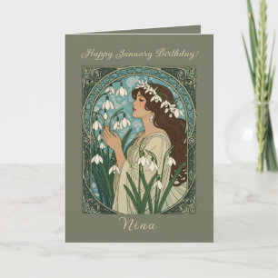 Sneeuwklokje Bloemen Art Nouveau voor Januari Verj Kaart