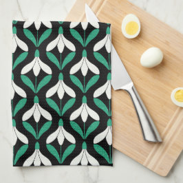 Sneeuwklokje patroon in midcentury modern stijl theedoek