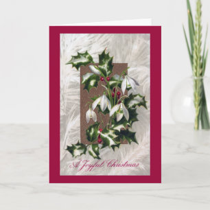Sneeuwklokjes en Vintage Kerstmis van de Hulst Feestdagen Kaart