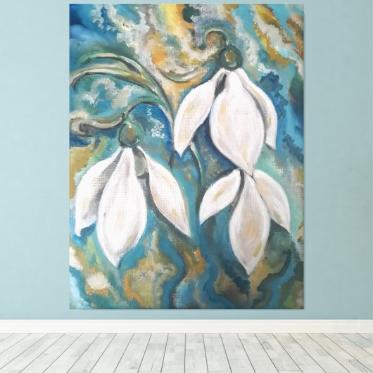 Sneeuwklokjes in de smaragdgroene tuin canvas afdruk (Insitu (Houten vloer))