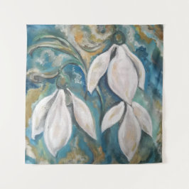 Sneeuwklokjes in de smaragdgroene tuin wandkleed