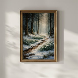 Sneeuwklokjes in Winterbos Poster