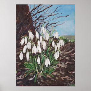 Sneeuwklokjes onder een olieverfschilderij poster