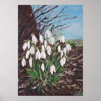 Sneeuwklokjes onder een olieverfschilderij poster