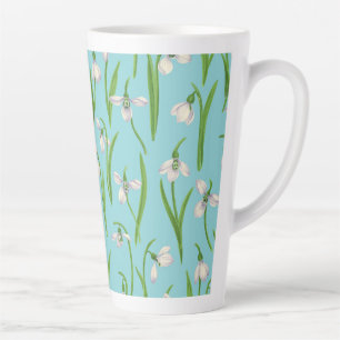 Sneeuwklokjes op zwembadblauw latte mok