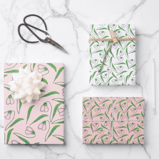 Sneeuwklokpatroon op Blush Pink Inpakpapier Vel (Voorkant)