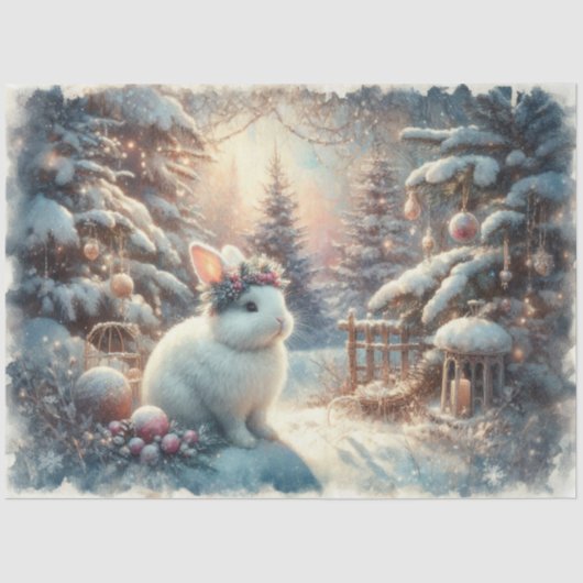 Sneeuwkonijn in kerstbos Decoupage Tissuepapier (Voorkant)