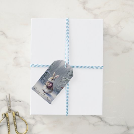 Sneeuwkonijntje Kerstmis Cadeaulabel (Met Touw)