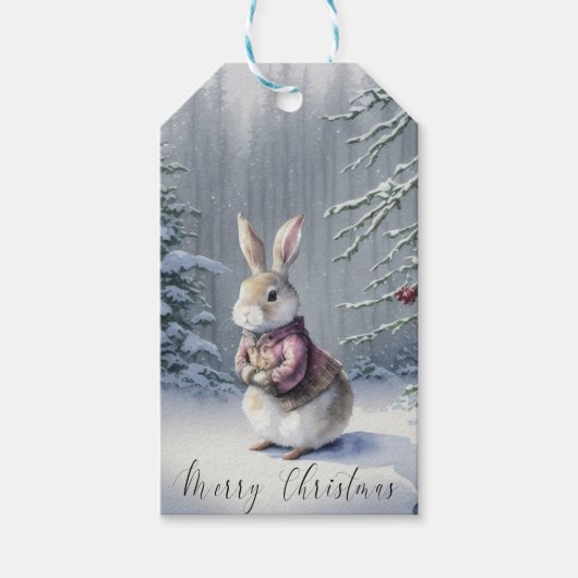 Sneeuwkonijntje Kerstmis Cadeaulabel (Voorkant)