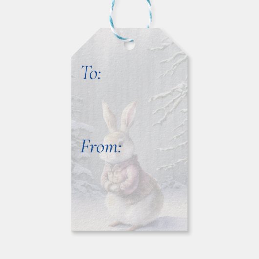 Sneeuwkonijntje Kerstmis Cadeaulabel (Achterkant)
