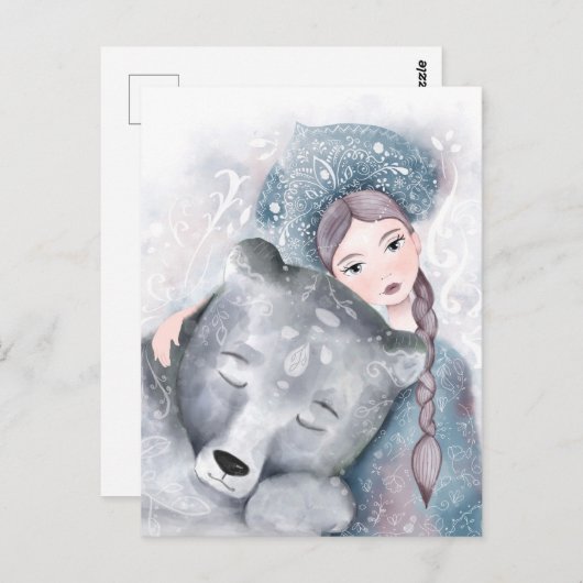 Sneeuwkoningin en Polair Beer in Zachte Waterverf Briefkaart (Voorkant / Achterkant)