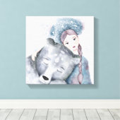 Sneeuwkoningin en Polair Beer in Zachte Waterverf Canvas Afdruk (Insitu (Houten vloer))