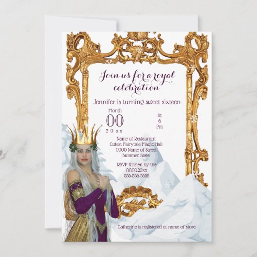 Sneeuwkoningin gouden lijst, princetpartij kaart (Voorkant)