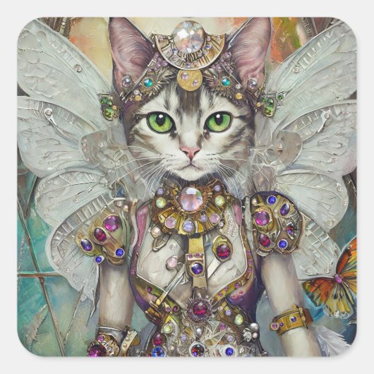 Sneeuwkoningin Kat van de Vlinder Vleugel Brigade Vierkante Sticker (Voorkant)