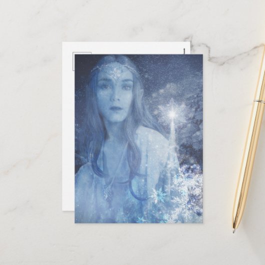 Sneeuwkoningin met kerstcadeaus feestdagenkaart (Voorkant / Achterkant in situ)