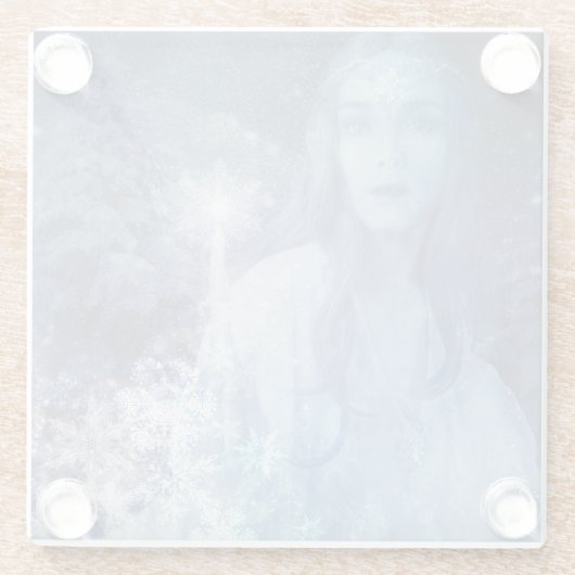 Sneeuwkoningin met kerstcadeaus glazen onderzetter (Achterkant)