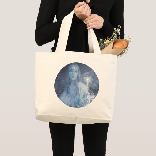 Sneeuwkoningin met kerstcadeaus grote tote bag (Voorkant (product))