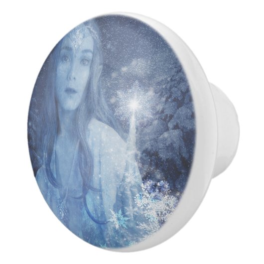 Sneeuwkoningin met kerstcadeaus keramische knop (Rechts)