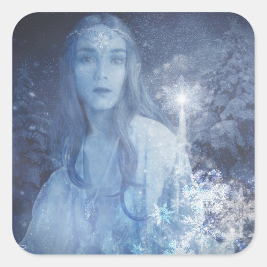 Sneeuwkoningin met kerstcadeaus vierkante sticker (Voorkant)