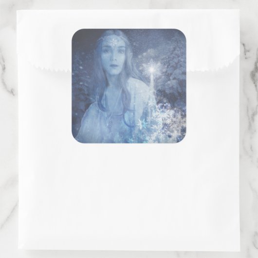 Sneeuwkoningin met kerstcadeaus vierkante sticker (Tas)