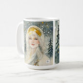  sneeuwkoninginnenkerstmok in een sneeuwbos. koffiemok (Voorkant links)